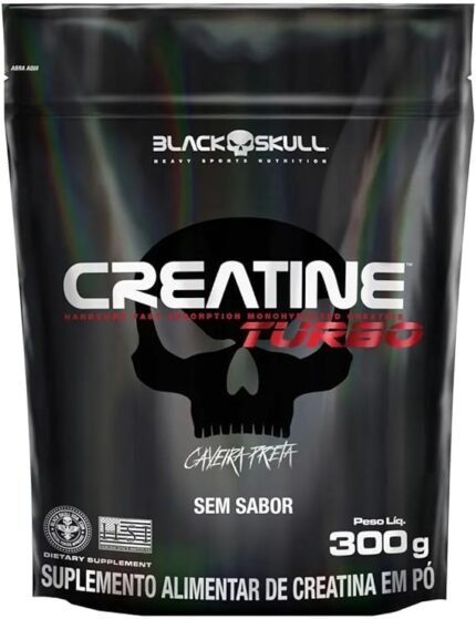 Creatine Turbo BlackSkull - Creatina Monohidratada em pó, com carboidrato para melhor absorção e performance (300g Refil, Sem sabor)